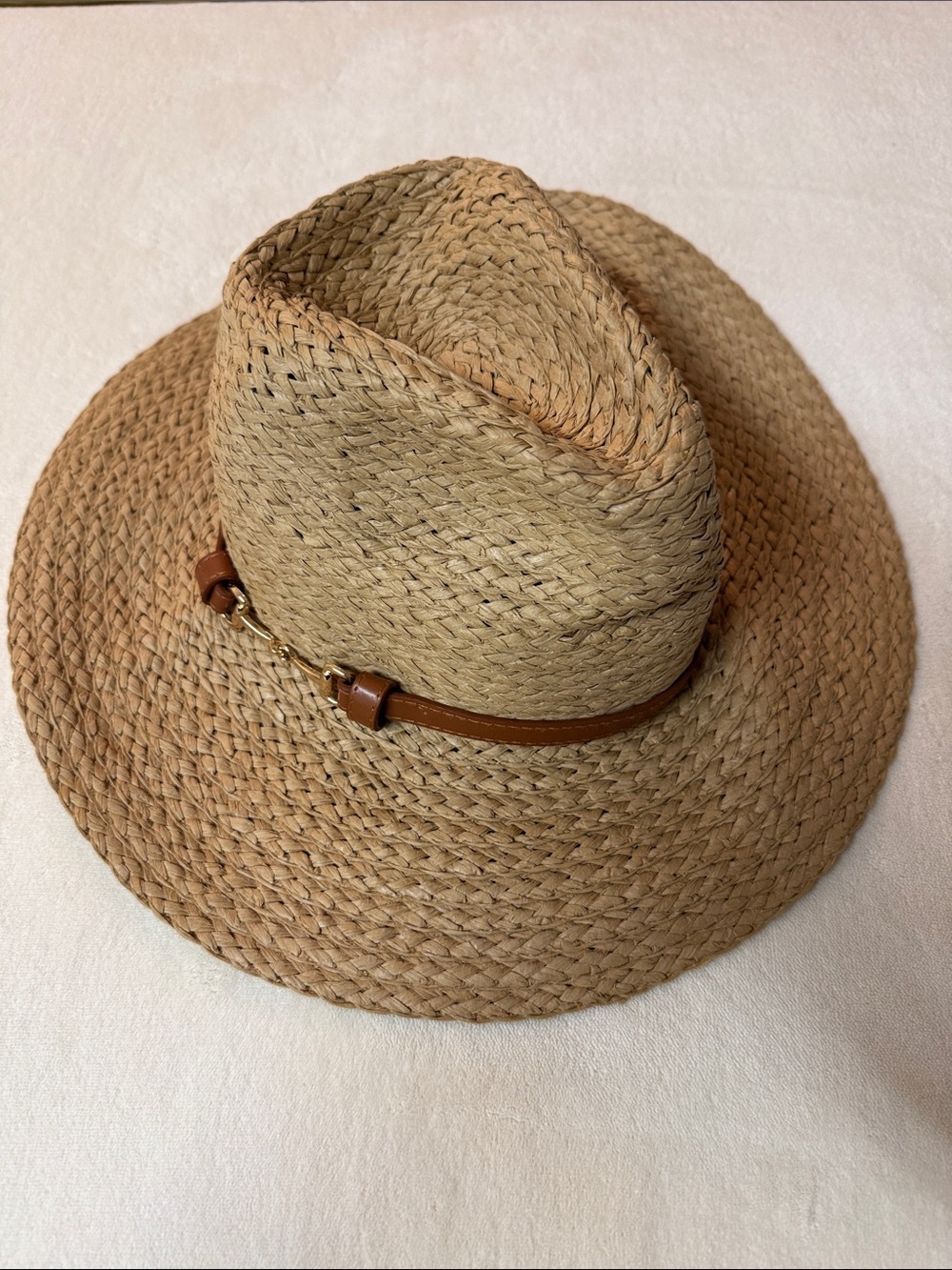Kelly & Katie Natural Straw Fedora with Brown Leather Accent